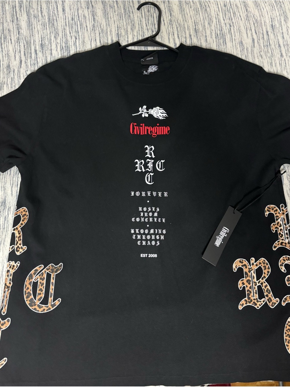 Civil Regime Black Short-Sleeve Graphic Tee with Leopard Accents